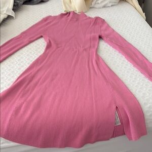 Zara Elegant Pink Ribbed Dress